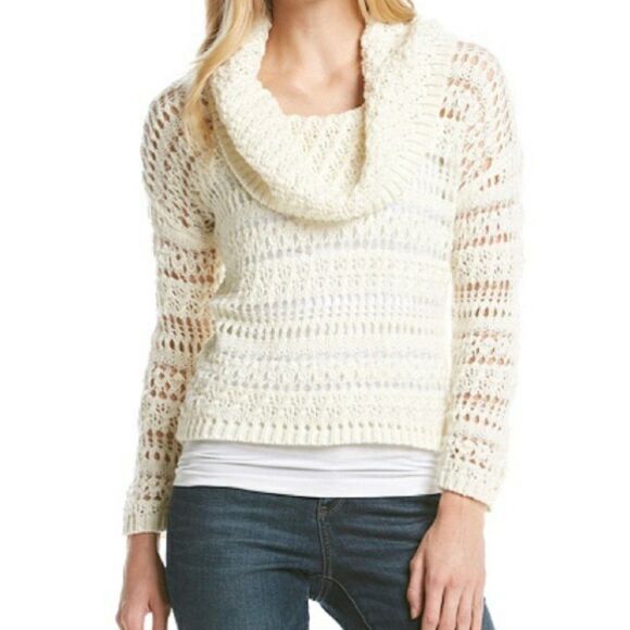DKNY Cream Open Knit Cowl Neck Wool Sweater Size M - Picture 2 of 16